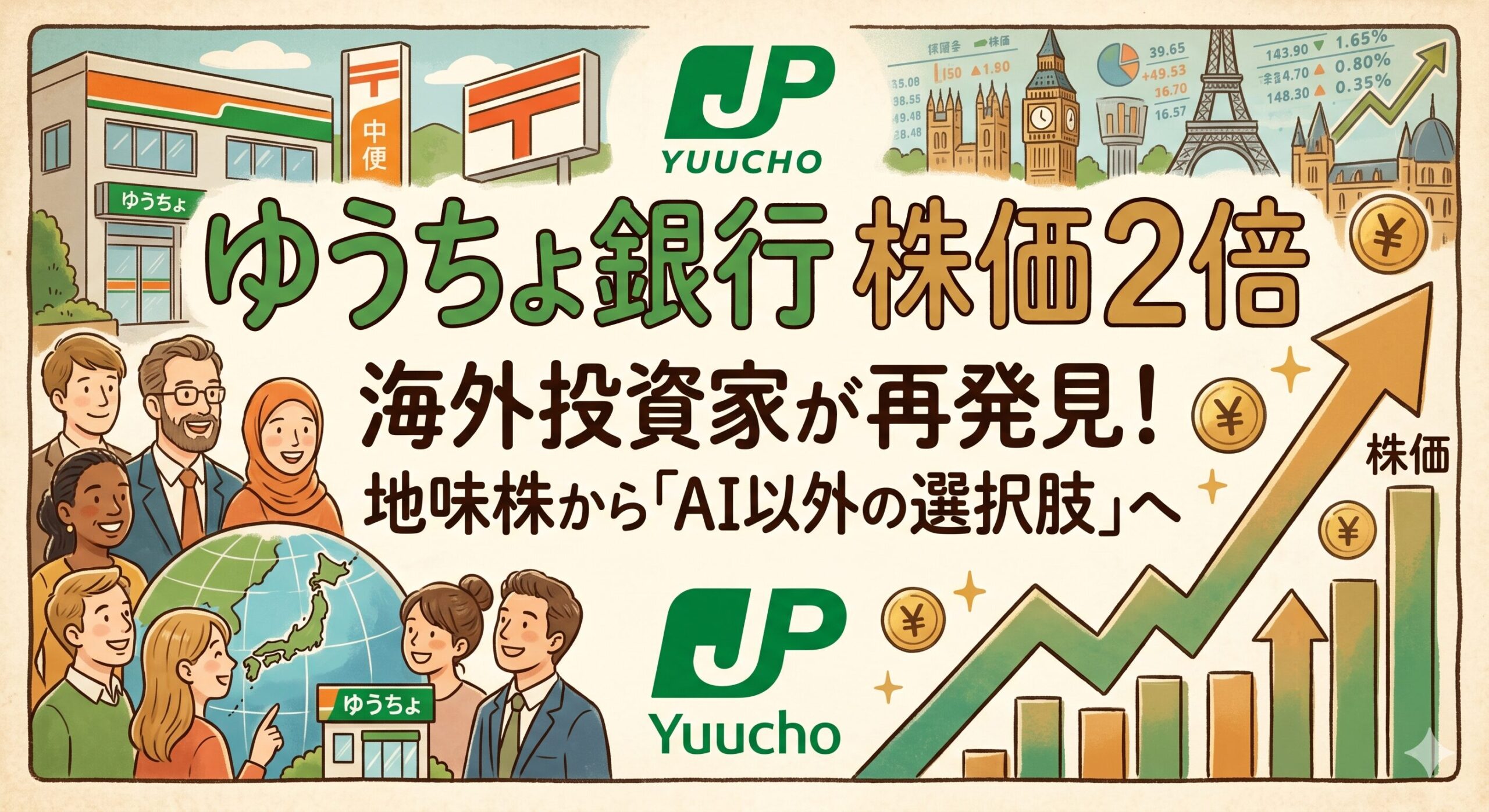 ゆうちょ銀行の株価が2倍に急騰！海外投資家が熱狂する「AI以外の選択肢」と次世代バリュー経営